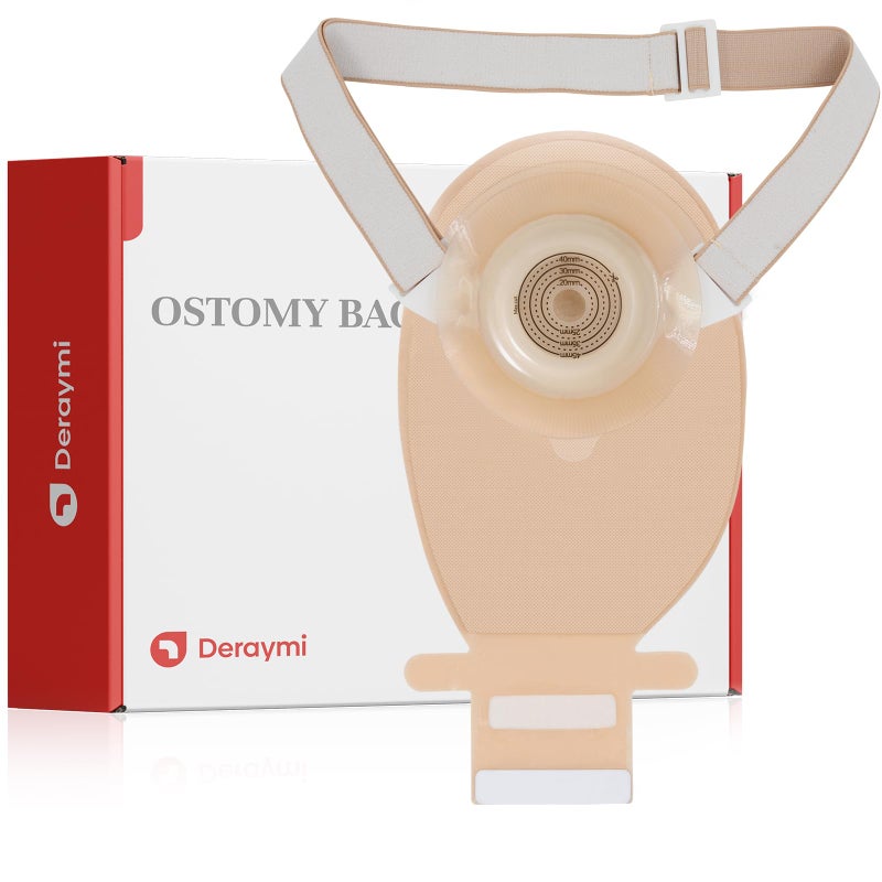 DERAYMI 10PCS Convex Stoma Bags, One-Piece15-45mm Can Be Cut Convex Chassis Colostomy Bags, Ostomy Supplies Stoma Care for Uneven Colostomy, Ileostomy, with Adjustable Ostomy Belt